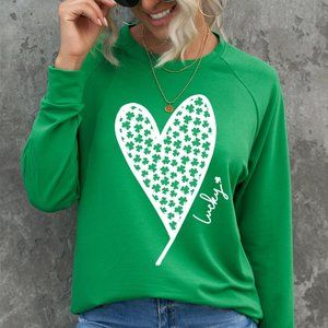 NWT Lucky Clover Heart Graphic Raglan Sleeve Sweatshirt